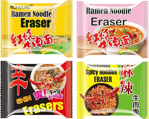 Miniatura 2 de RONDURE Lindos borradores para niños, mini comida a granel, paquete de 16 borradores de fideos ramen picantes para estudiantes, recompensas de aula