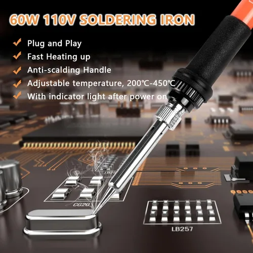 Miniatura 2 de Lápiz para soldar de 60 W y 110 V, temperatura ajustable, herramienta soldadora para reparación, reparación eléctrica, joyas y bricolaje