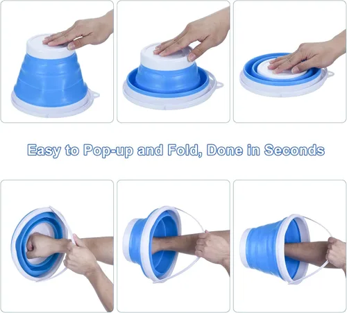 Miniatura 4 de PATIKIL Cubo plegable de 10 L, cubo de playa plegable portátil de plástico para exteriores, para camping, pesca, lavado de autos, color verde