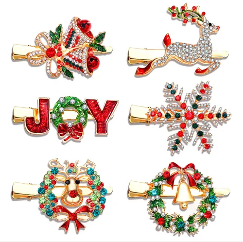 Miniatura 9 de PHALIN Pinzas para el cabello de Navidad para mujer, corona de copos de nieve, campanas de reno, horquillas para el pelo con diamantes de imitación