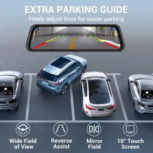 Miniatura 4 de Cámara de espejo retrovisor 4K, cámara de tablero de espejo de 10 pulgadas delantera y trasera con tarjeta de 64 GB, cámara de tablero de pantalla