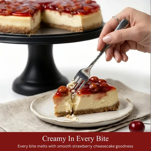 Miniatura 3 de ANDY ANAND CHOCOLATIER Tarta de queso tradicional de cereza de 9 pulgadas Receta auténtica, hecha con queso crema fresco de California, totalmente