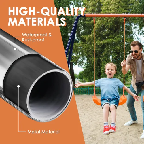 Miniatura 5 de SUPER DEAL Juego de columpios para exteriores para niños, 2 asientos y 1 planeador de 440 libras de metal resistente con marco en A para patio