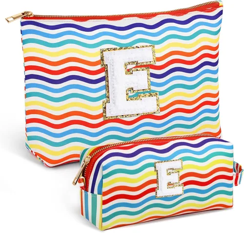 Miniatura 55 de Bolsa de viaje de maquillaje con monograma de 2 piezas para regalos de niñas adolescentes, bolsa de cosméticos para niñas, bolsa de aseo de viaje