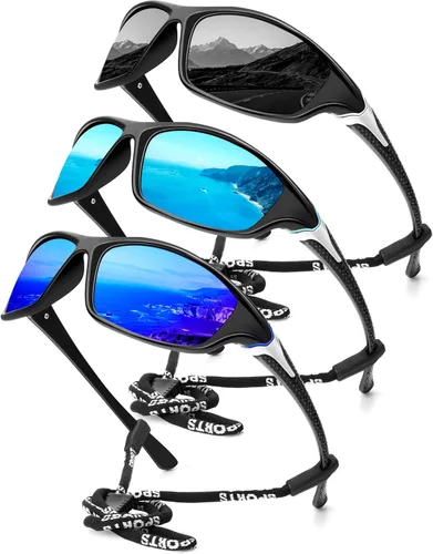 Miniatura 51 de KALIYADI 4 Pack Polarized Sunglasses-Men Sports Sun-glasses: Mens Sunglasses UV Protection for Fishing Driving Cycling A02-negro/azul hielo/rojo