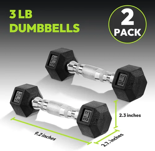 Miniatura 2 de HANDBODE Juego de 2 mancuernas hexagonales de 2.5 a 65 libras con revestimiento de goma, mancuernas para ejercicio y fitness, peso de mano