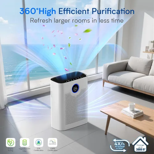 Miniatura 3 de Purificadores de aire para el hogar, habitación grande de hasta 3000 pies cuadrados, purificador de aire VNIUP H14 True HEPA para dormitorio, Blanco