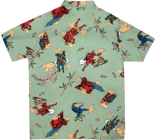Miniatura 2 de Marvel Camisa tejida con temática samurái de cómics, camisa unisex con botones de Iron Man Spiderman Deadpool