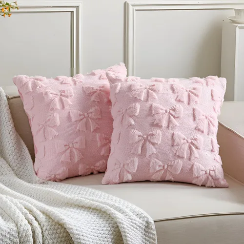 Mixweer Juego de 2 fundas de almohada con moño, decoración de habitación coquette, lindas cosas preppy de piel sintética suave con lazo, fundas de
