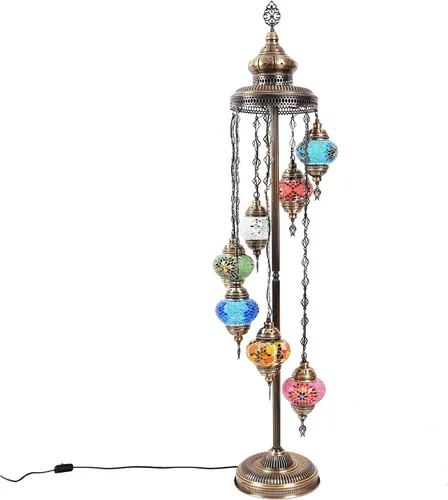 Miniatura 2 de Asylove Lámpara de pie turca, lámpara marroquí de mosaico de 7 globos, iluminación de piso para sala de estar, decorativa para el hogar, diseños