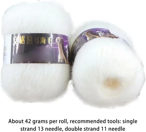 Miniatura 7 de Surakey 2 rollos de madejas de mohair de hilo de ganchillo para tejer, 1.48 oz, madejas de punto suaves y esponjosas, madejas de punto para ropa