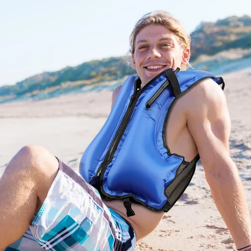 Miniatura 7 de Chaleco de esnórquel para adultos, chaleco inflable de esnórquel para hombres y mujeres, chaqueta de natación portátil y chaleco de flotabilidad