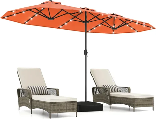 Miniatura 21 de Tangkula Sombrilla solar de doble cara de 13 pies para patio, sombrilla individual extragrande para exteriores con 36 luces LED, parte superior Beige