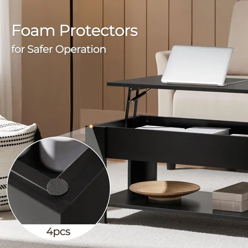 Miniatura 9 de Yaheetech Mesa de café de madera, mesa de centro con estante de almacenamiento oculto grande, mesa de comedor con superficie elevada para sala