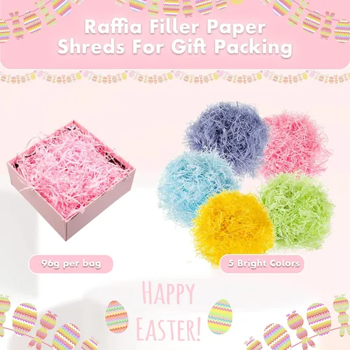 Miniatura 6 de Zonon Cesta de pasto de Pascua de 17 onzas, trituradores de papel de rafia, relleno de papel de rafia, para embalaje de regalo, caza de huevos