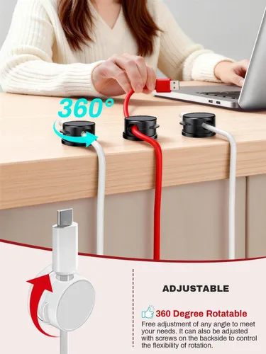 Miniatura 3 de Paquete de 10 soportes magnéticos giratorios con caja, clips giratorios de 360° para mesita de noche, con adhesivo fuerte sin residuos
