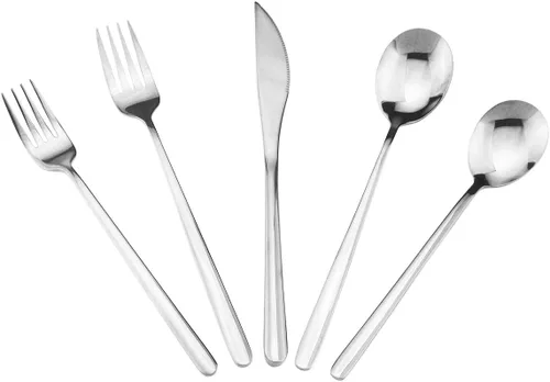 Miniatura 11 de Mirror Poblished - Juego de cubiertos negros de 5 piezas de acero inoxidable para 1, juego de cubiertos de acabado satinado para el hogar