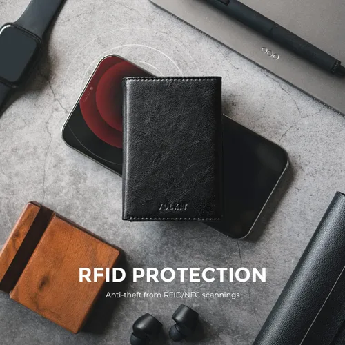 Miniatura 20 de VULKIT Cartera con tarjetero para hombre, con cierre magnético, bloqueo RFID, billetera de cuero triple, marino, Moderno