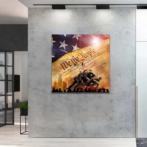 Miniatura 2 de Decoración de pared de bandera, arte de pared de bandera estadounidense, impresión en lienzo Lwo Jima de los marines de los Estados Unidos, arte