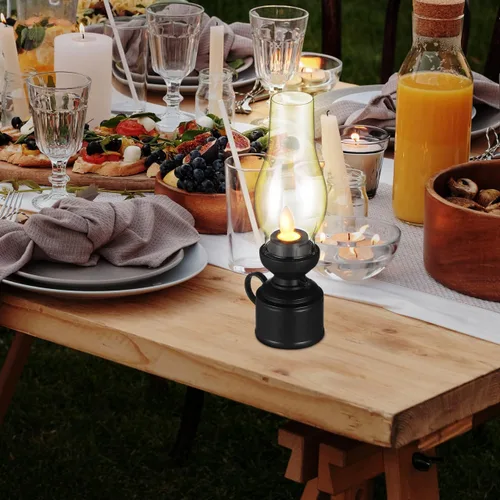 Miniatura 5 de Zerodeko Lámpara de queroseno vintage sin llama, lámpara de mesa LED de queroseno, lámpara transparente de huracán, funciona con pilas, mesita