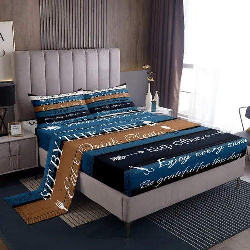 Manfei Lake Rules - Juego de sábanas tamaño individual, juego de ropa de cama de madera de casa de lago para niños y adolescentes, decoración de