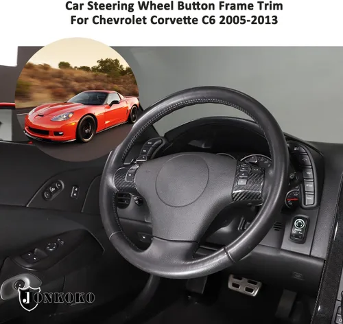 Miniatura 4 de Adhesivos de botón de volante de automóvil de fibra de carbono suave para Chevrolet Corvette C6 2005-2013 (100% fibra de carbono real, negro)