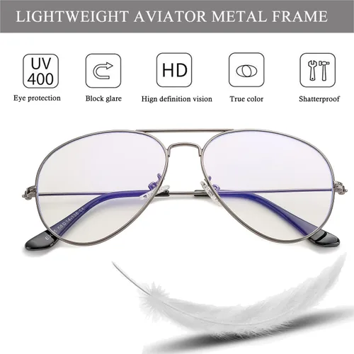 Miniatura 5 de HJSTES Lentes de aviador de lente transparente luz azul para mujeres y hombres marco de piloto anteojos clásicos sin receta