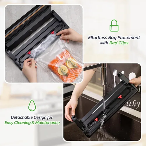 Miniatura 3 de GERYON Sellador al vacío, máquina selladora al vacío para almacenamiento de alimentos con bolsas selladoras y rollo, sellador automático de 1
