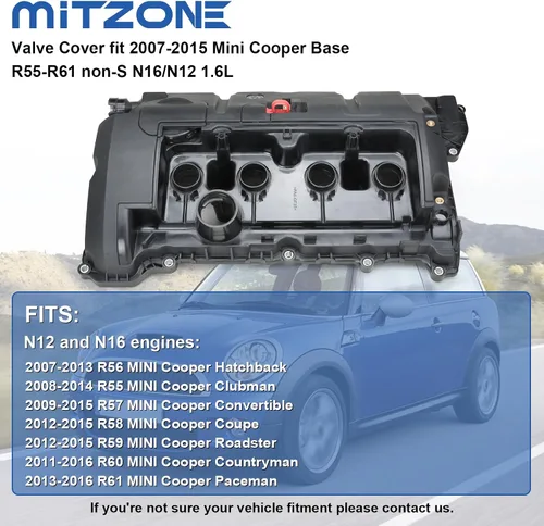 Miniatura 2 de MITZONE Cubierta de válvula de culata compatible con 2007-2016 Mini Cooper Base R55-R61 non-S N16/N12 1.6L Reemplazar 11127646554