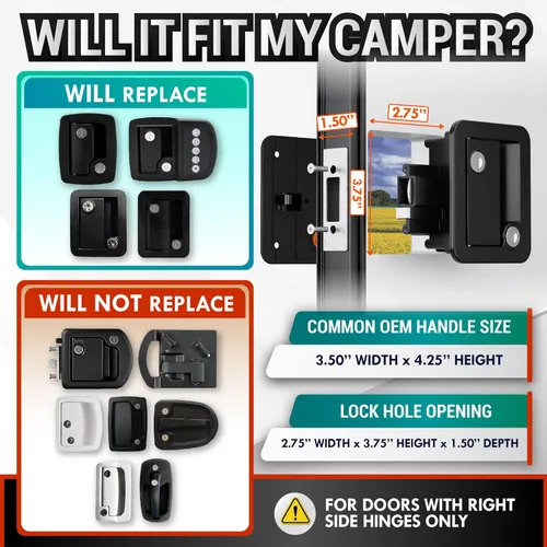 Miniatura 2 de LATCH.IT Reemplazo de Cerradura de Puerta Negra para RV Manija de Puerta de RV Totalmente de Metal se Adapta a Agujeros de 2.75"x3.75" Cerradura
