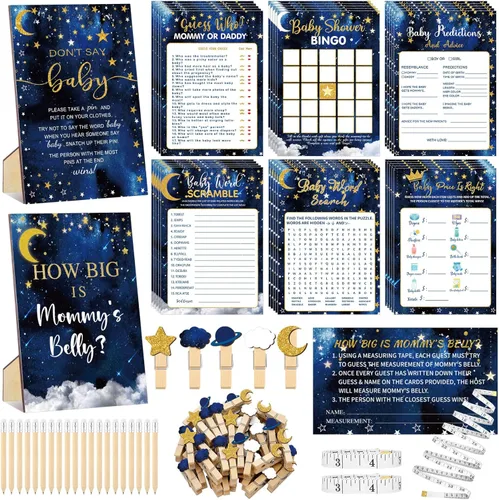 Miniatura 29 de Funnymoom 426 Piezas Juego de Juegos para Baby Shower de Papel Kraft - 8 Juegos, Incluye Bingo de Baby Shower, El Precio Correcto, Adivina Quién