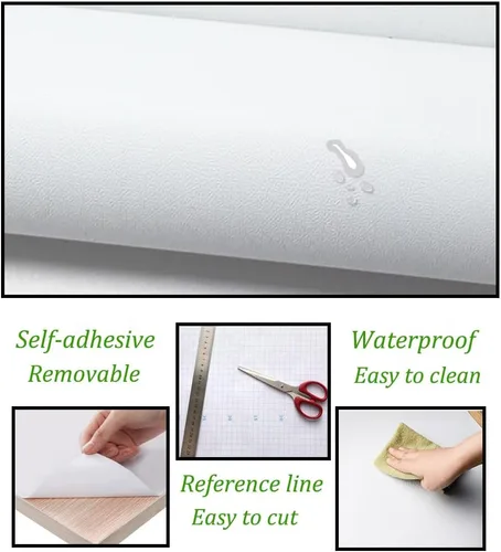Miniatura 7 de Safiyya 197"x17.7" Papel pintado de contacto de color blanco, autoadhesivo, despegar y pegar, impermeable, rollos de papel de vinilo para paredes