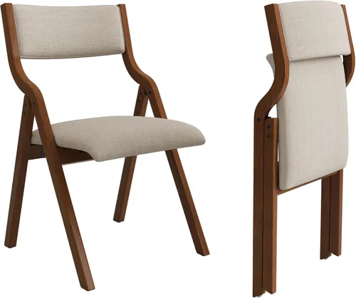 Miniatura 9 de Ball & Cast Silla plegable tapizada, paquete de 4, marco de madera maciza, altura del asiento de 16.9 pulgadas, respaldo y cojín de diseño