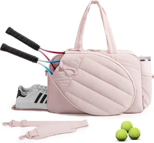 Miniatura 13 de BAGSMART - Bolsa de tenis y gimnasio para mujeres, con compartimento para 2 raquetas, compartimento para zapatos y bolsillo para cosas húmedas