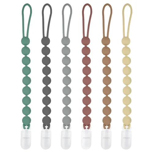MINMUNJIU Clips de silicona para chupete para niños, paquete de 6 clips suaves y flexibles de una pieza para chupete para niños