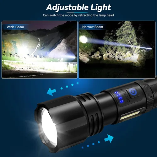 Miniatura 5 de Linternas recargables de alto lúmenes, 99,000 LM linterna LED brillante alimentada, linternas recargables USB y luces flash de mano impermeables