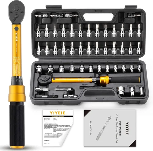 Miniatura 9 de YIYEIE Juego de llaves de torsión de 22 piezas de 1/2" de transmisión, 10-180 pies/libras/13.6-244.1 Nm, llave de torsión con clic con impactadores