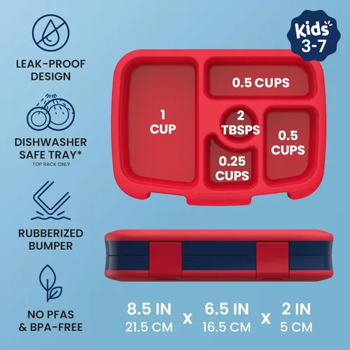 Miniatura 4 de Bentgo Kids Prints - Lonchera para niños, a prueba de derrames, con 5 compartimentos, estilo bento, tamaño de porciones ideales para edades de 3 a 7