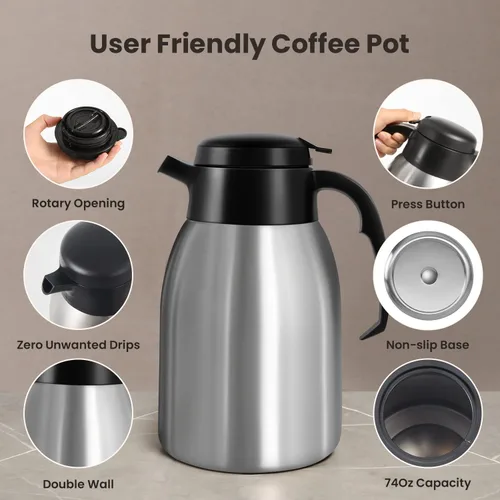 Miniatura 5 de SYBO Cafeteras comerciales de 12 tazas, cafetera de goteo con jarra térmica de 74 onzas, cafetera de acero inoxidable SF-CB-1AA