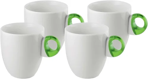 Guzzini Taza diaria con asa, juego de 4 (verde ácido), porcelana y plástico, apta para microondas y lavavajillas, sin BPA, novedosa taza de café,
