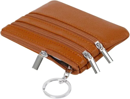 Miniatura 5 de Monedero de cuero auténtico para mujer, con llavero