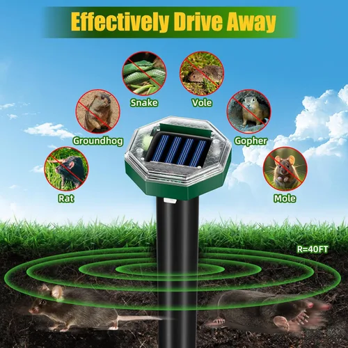 Miniatura 2 de Paquete de 8 repelentes de topos con energía solar, repelente de serpientes para patio, césped, jardín, impermeabilidad IP65, estacas disuasorias