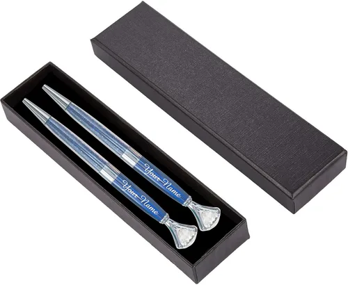 Miniatura 9 de ExpressDesigns™ - Juego de 2 bolígrafos de diamantes personalizados con caja de regalo, grabado metálico personalizado con nombre o mensaje
