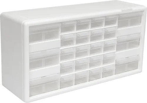Miniatura 32 de Repisa para almacenamiento de piezas, de plástico, con 26 cajones Akro-Mils 10126REDBLK20, de 20 pulgadas x 10-1/4 pulgadas x 6-3/8 pulgadas, rojo