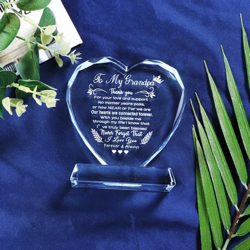 Miniatura 4 de YWHL Regalos de cumpleaños para abuelo de nieta, nieto, recuerdos de corazón de cristal para mi abuelo, regalo para abuelo de nietos en el día
