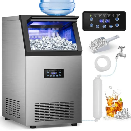 Miniatura 12 de Máquina comercial para hacer hielo con 2 opciones de entrada de agua, contenedor de almacenamiento de 40 libras, máquina de hielo integrada de 140