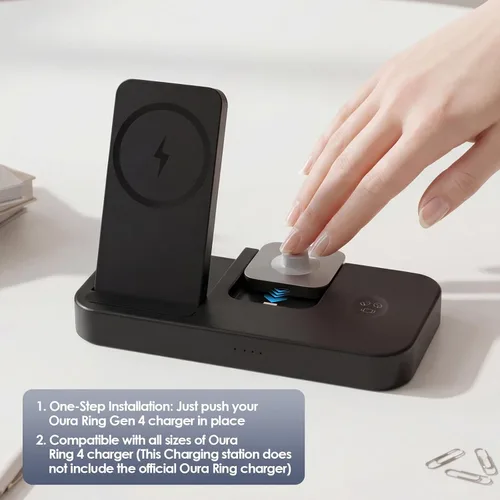 Miniatura 3 de Cargador 4 en 1 para Oura Ring Gen 4 (cargador Oura no incluido), estación de carga inalámbrica magnética rápida para iPhone, Apple Watch, AirPods