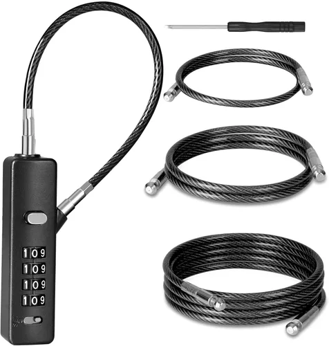 DELSWIN Cerraduras de cable con combinación, cerradura de puerta de 4 dígitos con 3 cuerdas de acero (9 pulgadas/23.6 pulgadas/47.2 pulgadas), Negro
