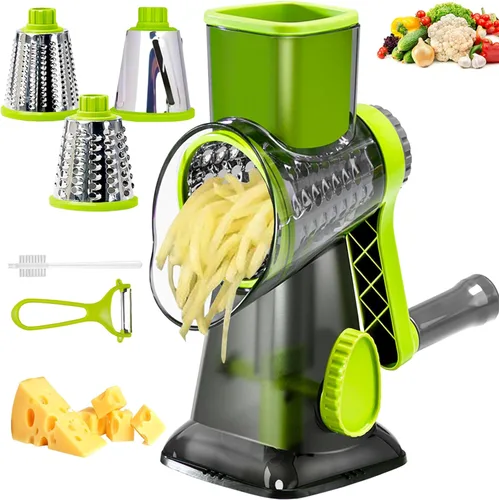 Miniatura 9 de Rallador de queso con asa, rallador de queso giratorio manual multifuncional - rallador de queso corta fácilmente zanahorias, papas, verduras