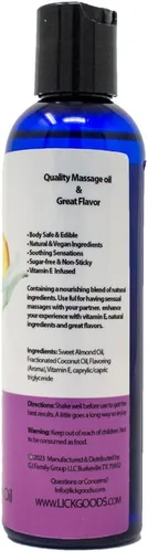 Miniatura 2 de Lick Aceite de masaje con sabor a duraznos y crema, aceite de masaje comestible inspirado en postres dulces con vitamina E, deslizamiento suave